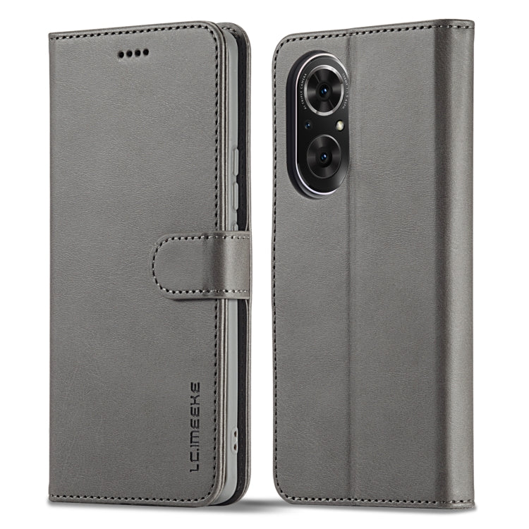 Calf-texture leather phone case with folio flap, gray, dual camera cutout