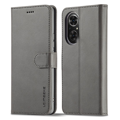 Calf-texture leather phone case with folio flap, gray, dual camera cutout