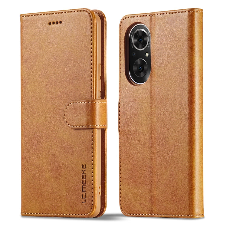 Calf-texture leather phone case with folio flap and card slot, honey tan, camera cutout
