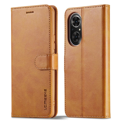 Calf-texture leather phone case with folio flap and card slot, honey tan, camera cutout