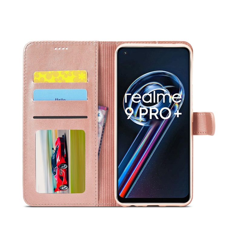 Rose gold leather wallet-style flip case with card slots and phone camera cutout
