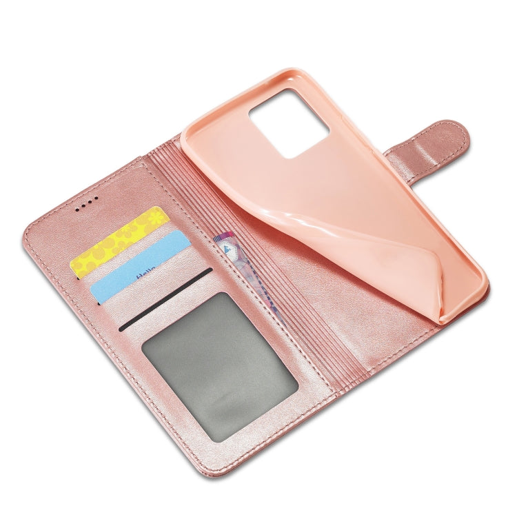 Rose gold leather flip phone case with card slots and transparent window