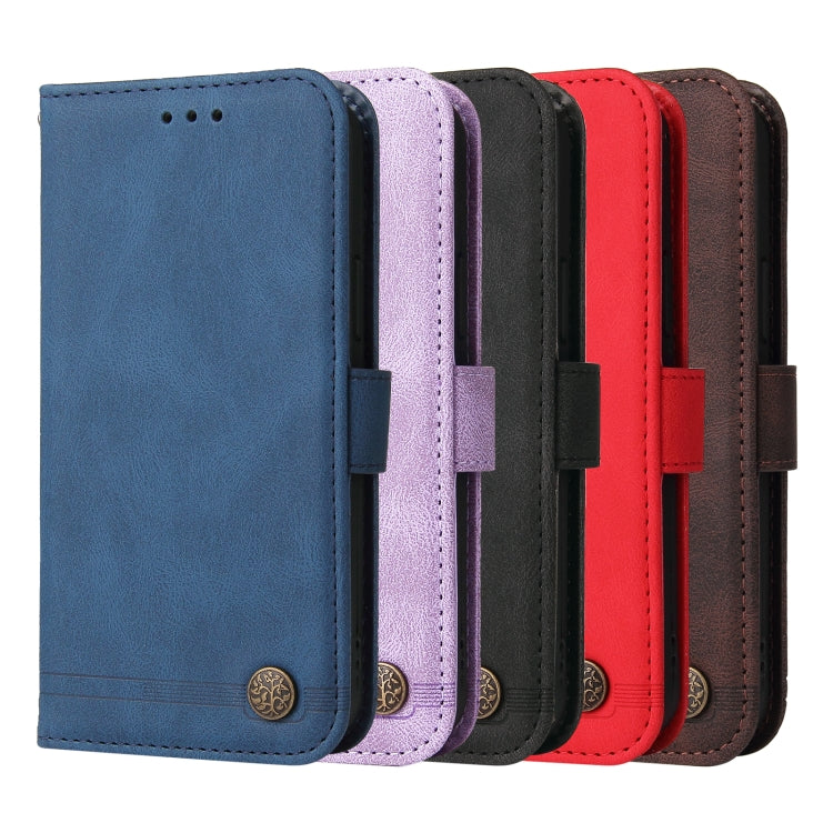Leather phone wallet case with metal button, flip cover, shown in multiple colors