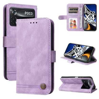 Purple leather wallet phone case with metal button, folio stand and card slots.