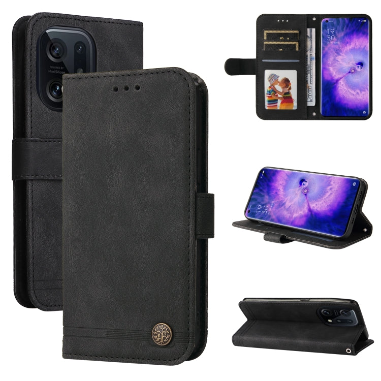 Black leather wallet phone case with card slots, stand, and metal button closure.