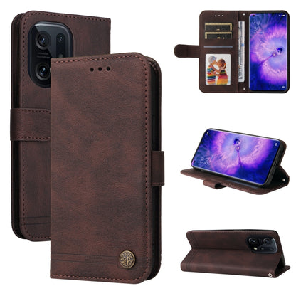 Brown leather wallet phone case with card slots, stand, and metal button closure.