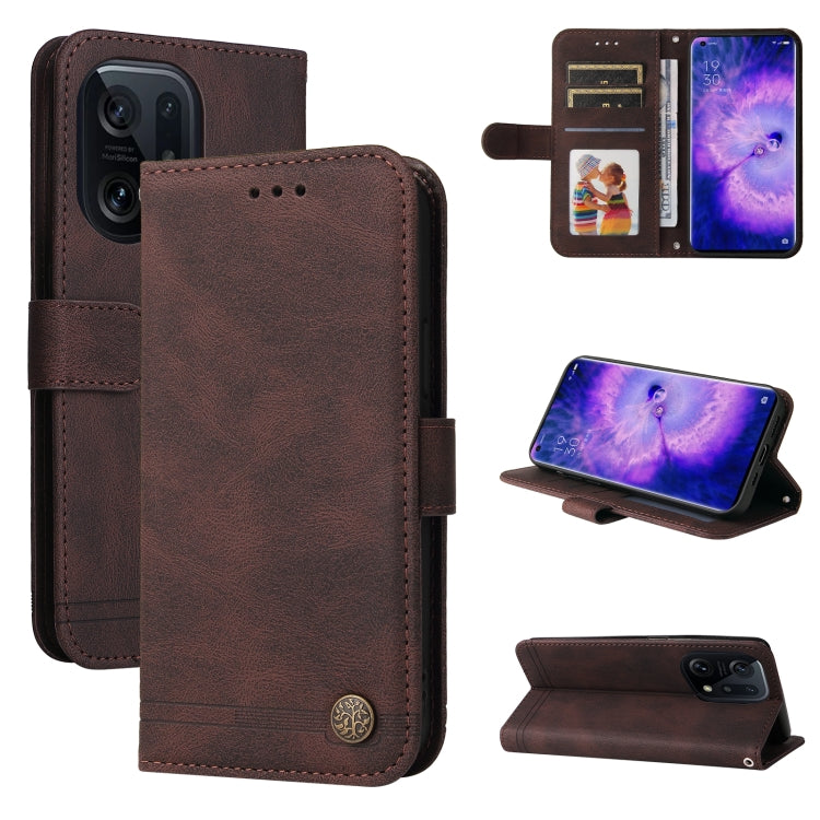 Brown leather wallet phone case with card slots, stand, and metal button closure.