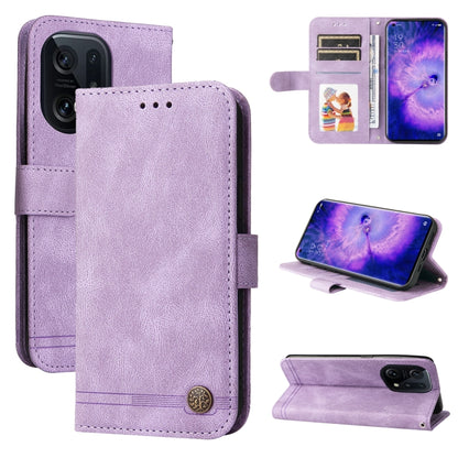 Purple leather wallet phone case with card slots, stand, and metal button closure.