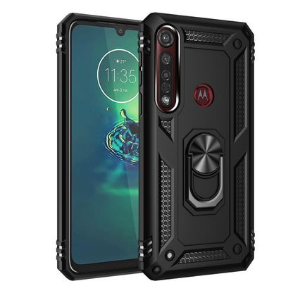 Black shockproof phone case with armored edges and raised camera cover