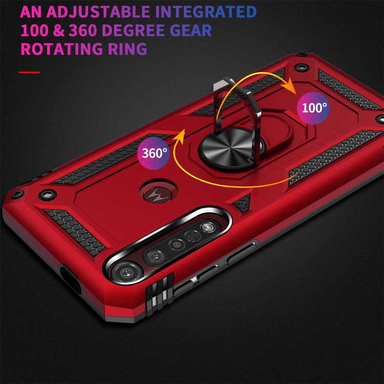 Red protective phone case with integrated 360 degree rotating ring