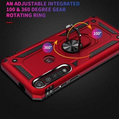 Red protective phone case with integrated 360 degree rotating ring