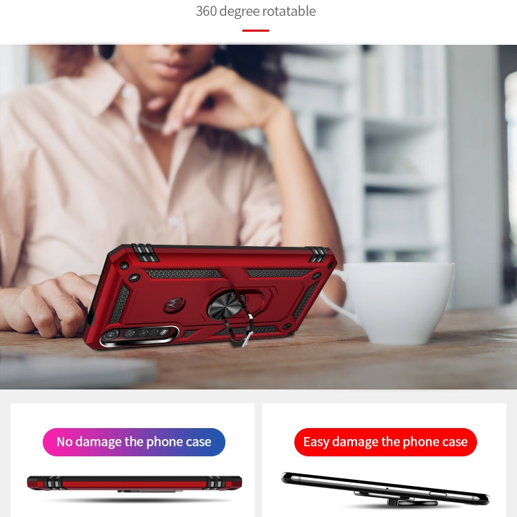 Red shockproof phone case with 360 degree rotatable ring holder