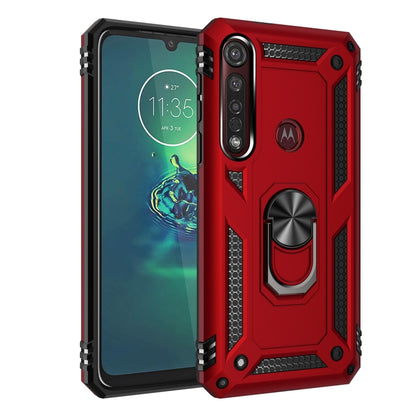 Red shockproof phone case with textured grip and raised camera cover