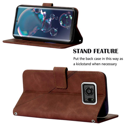 Brown leather flip phone case with flip stand support, phone cover closed and open.