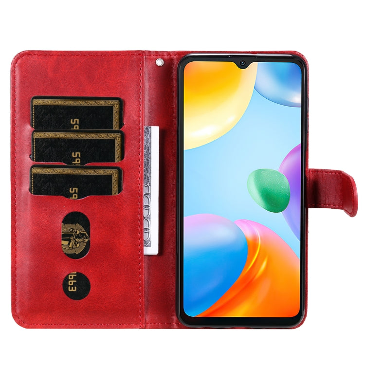 Red folio phone case open to card slots with flip cover protecting the screen