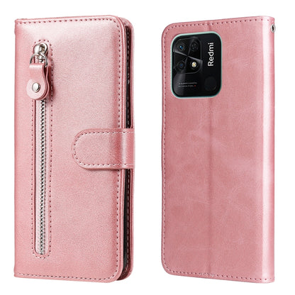 Rose gold folio leather phone case with flip cover and vertical zipper, metal clasp