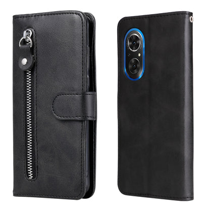 Black leather flip phone case with horizontal zipper and card slot, full phone coverage