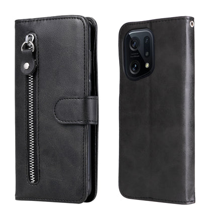 Black leather flip phone case with zipper and magnetic strap