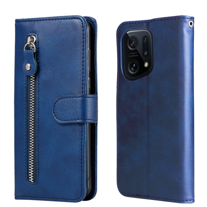 Blue leather flip phone case with zipper and magnetic strap