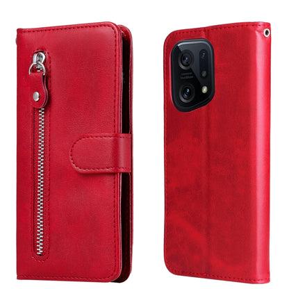 Red leather flip phone case with zipper and magnetic strap