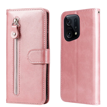 Rose leather flip phone case with zipper and magnetic strap