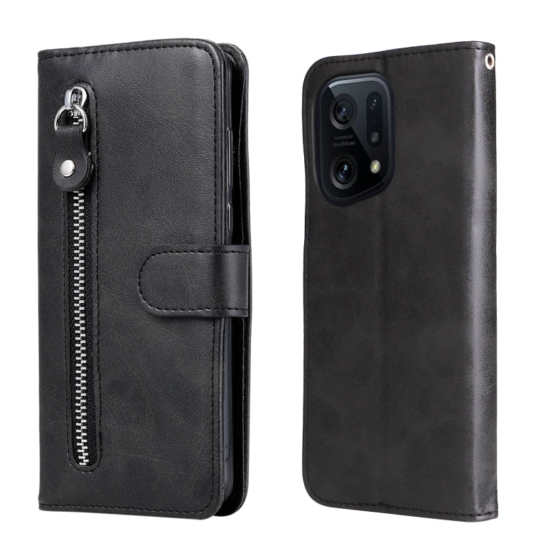 Black leather flip phone case with zipper and magnetic strap
