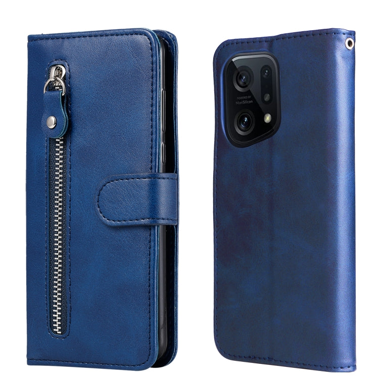 Blue leather flip phone case with zipper and magnetic strap