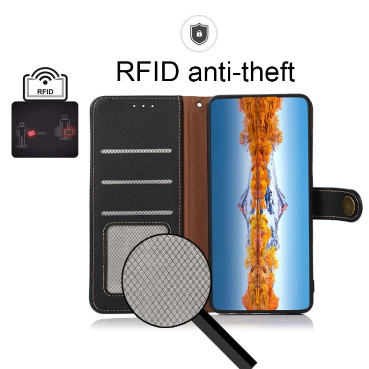 KHAZNEH genuine leather wallet phone case open with card slots and anti-theft icon