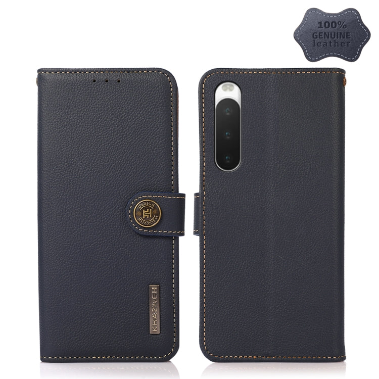 KHAZNEH genuine leather flip phone case, black, front and back views with logo snap
