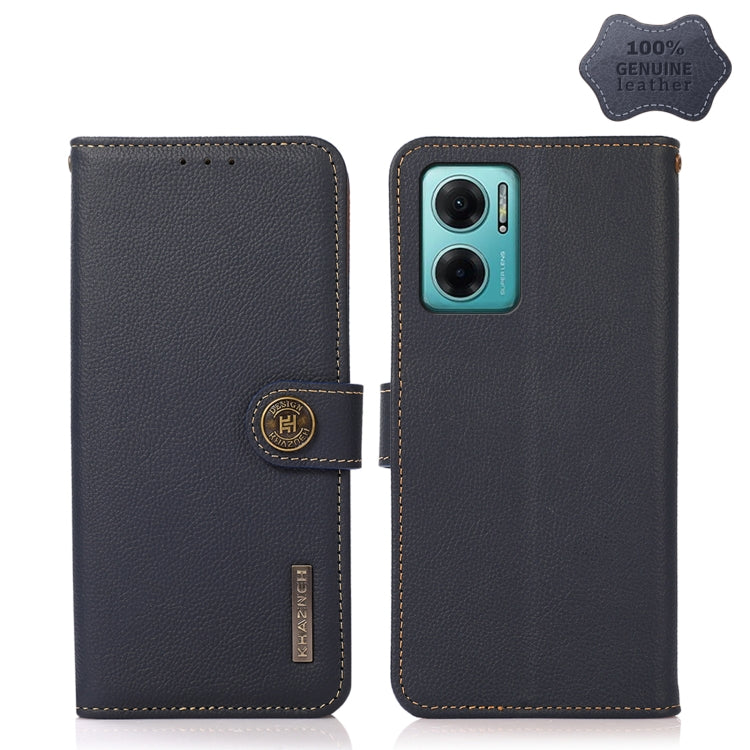 KHAZNEH genuine leather flip phone case, black, back view with dual camera cutouts