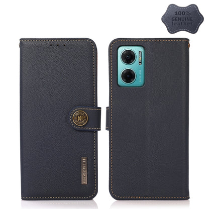 KHAZNEH genuine leather flip phone case, black, back view with dual camera cutouts