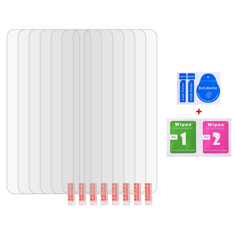 10-pack 2.5D tempered glass screen protectors with cleaning wipes and dust stickers