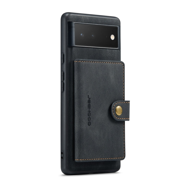 Magnetic detachable wallet phone case, black leather-style flip cover with snap strap