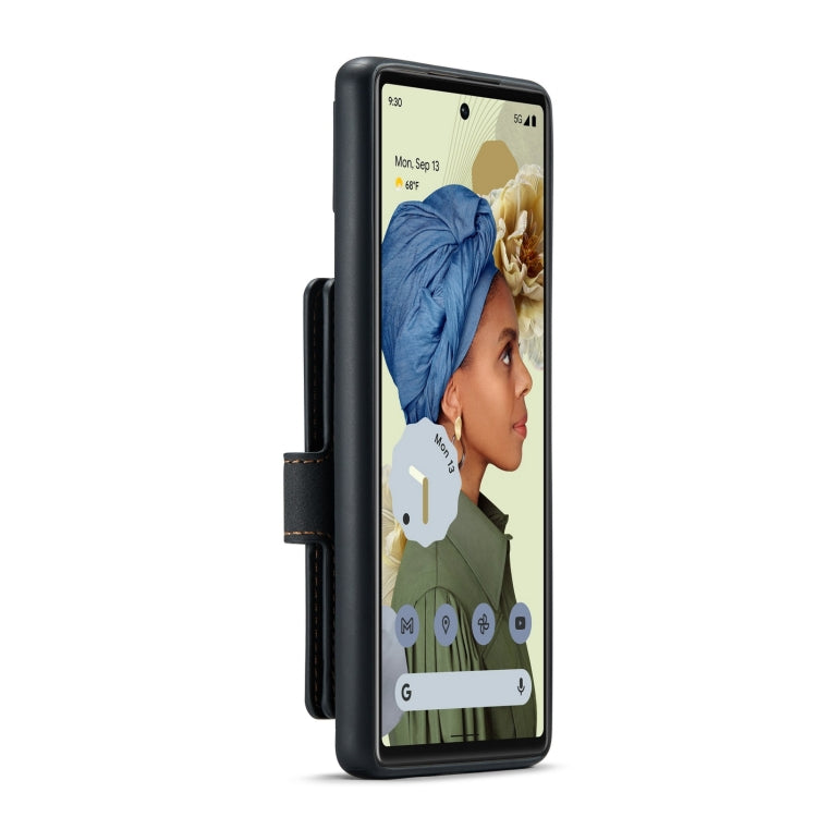 Magnetic detachable wallet phone case, black leather-style folio with phone access cutout