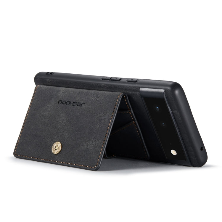 Magnetic detachable wallet phone case, black leather-style front flap with stitched edge