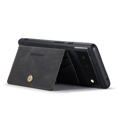 Magnetic detachable wallet phone case, black leather-style front flap with stitched edge
