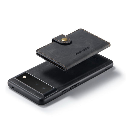 Magnetic detachable wallet phone case, black leather-style folio with snap closure