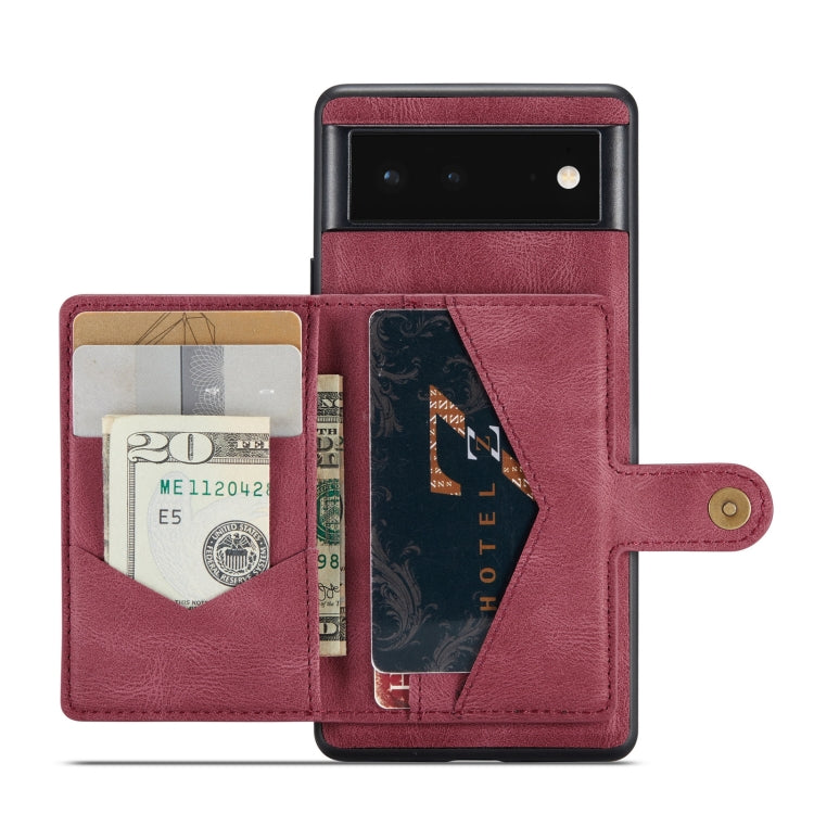 Magnetic detachable wallet phone case, burgundy leather-style folio with card slots