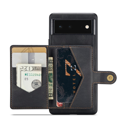Black magnetic detachable phone wallet case with card slots and side snap strap
