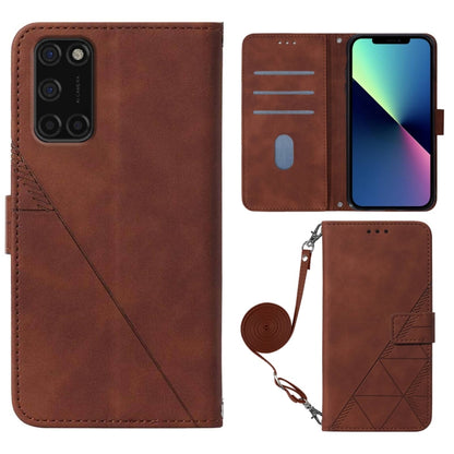 Brown embossed flip phone case with camera opening, card holder, and crossbody strap