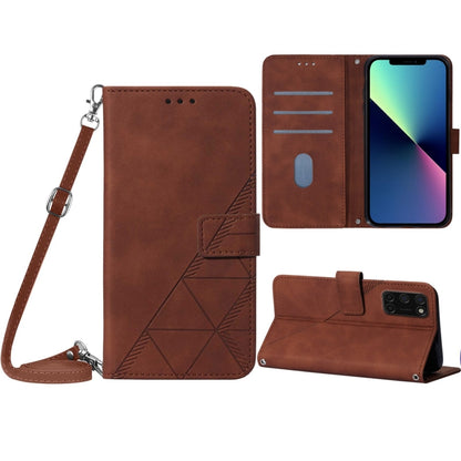 Brown embossed flip leather phone case with crossbody strap and card slot