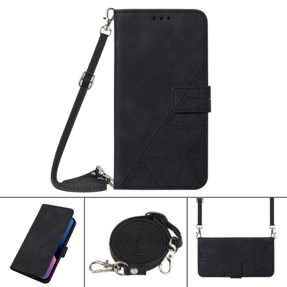 Black embossed flip phone case with crossbody strap and card-slot front flap