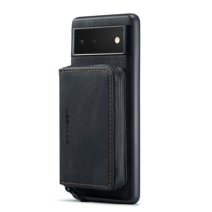 Magnetic zipper leather phone wallet case, black, side view with card pocket