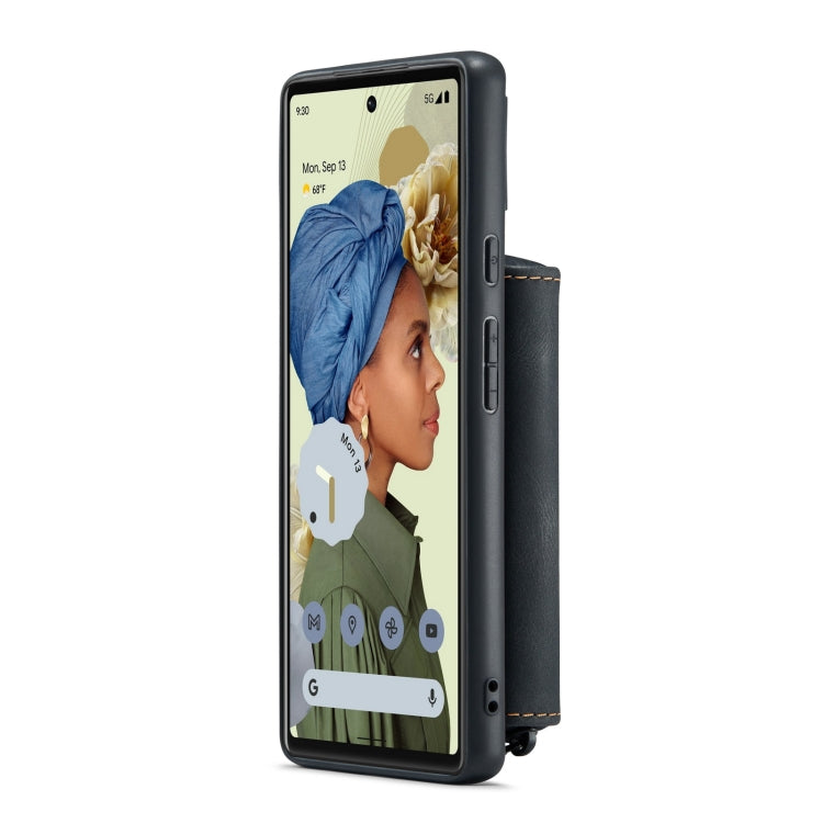 Magnetic zipper leather phone wallet case, black, holds phone with screen visible