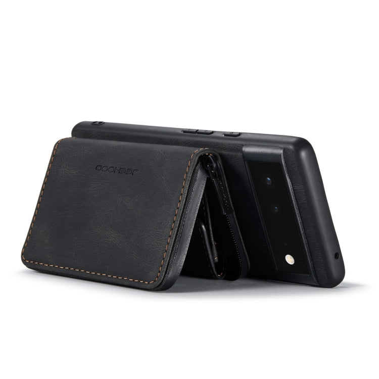 Magnetic zipper leather phone wallet case, black, wallet flap open with stitching