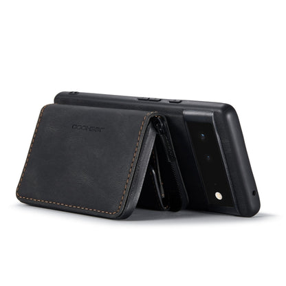 Magnetic zipper leather phone wallet case, black, wallet flap open with stitching