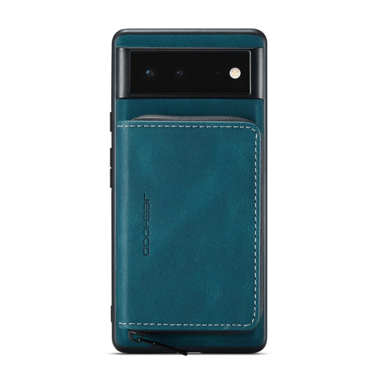 Magnetic zipper leather phone wallet case, blue, with card slot pocket