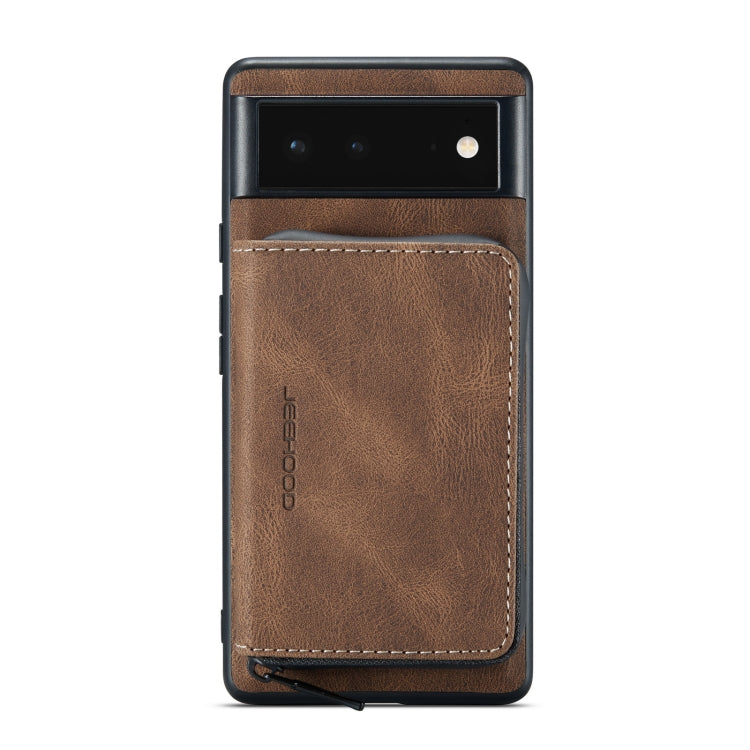 Brown leather wallet phone case with magnetic closure and card slot