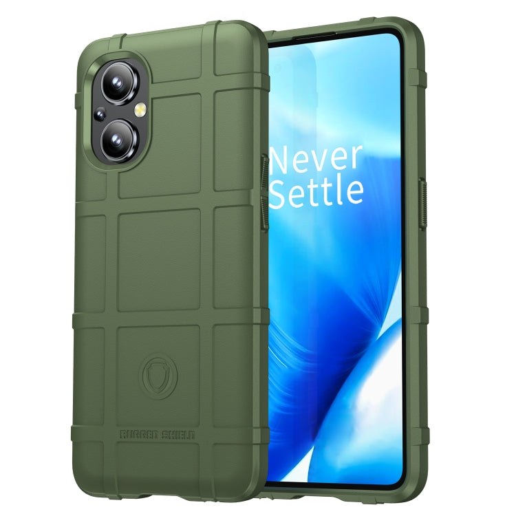 Rugged shockproof TPU phone case in olive green with dual camera cutouts and bumper