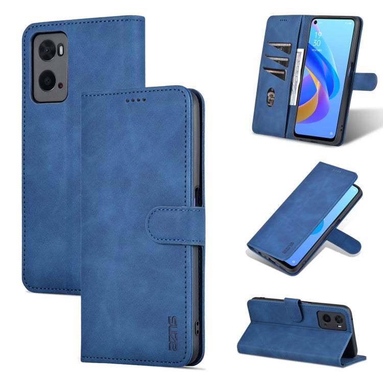 Blue leather flip phone wallet case with card holder and magnetic closure, for OPPO
